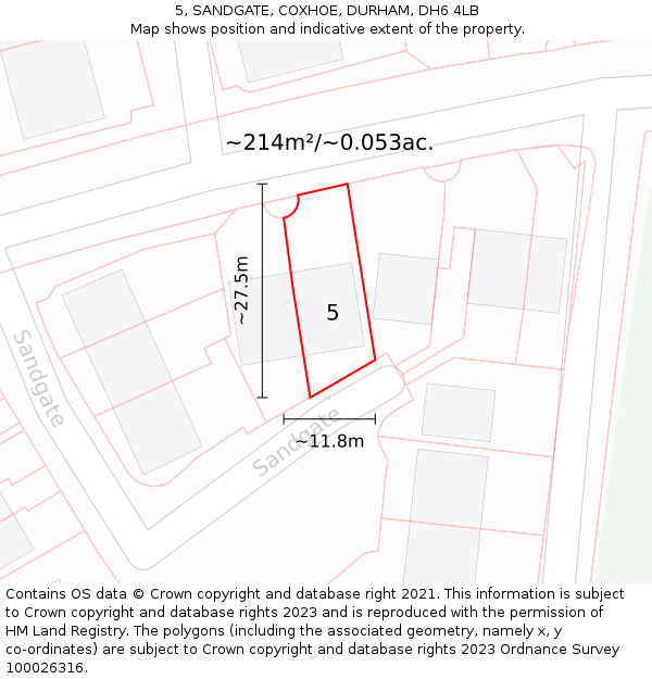 5, SANDGATE, COXHOE, DURHAM, DH6 4LB: Plot and title map