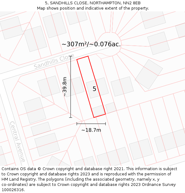 5, SANDHILLS CLOSE, NORTHAMPTON, NN2 8EB: Plot and title map