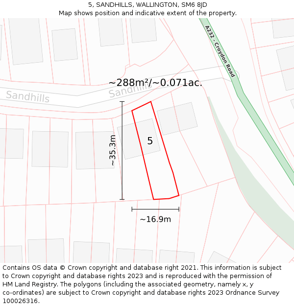 5, SANDHILLS, WALLINGTON, SM6 8JD: Plot and title map