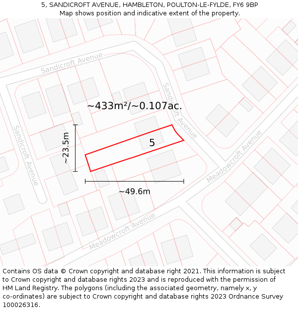 5, SANDICROFT AVENUE, HAMBLETON, POULTON-LE-FYLDE, FY6 9BP: Plot and title map