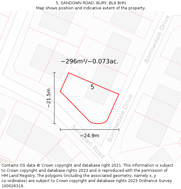 5, SANDOWN ROAD, BURY, BL9 8HN: Plot and title map