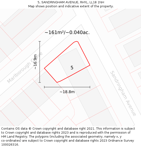 5, SANDRINGHAM AVENUE, RHYL, LL18 1NH: Plot and title map