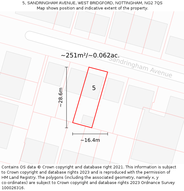 5, SANDRINGHAM AVENUE, WEST BRIDGFORD, NOTTINGHAM, NG2 7QS: Plot and title map