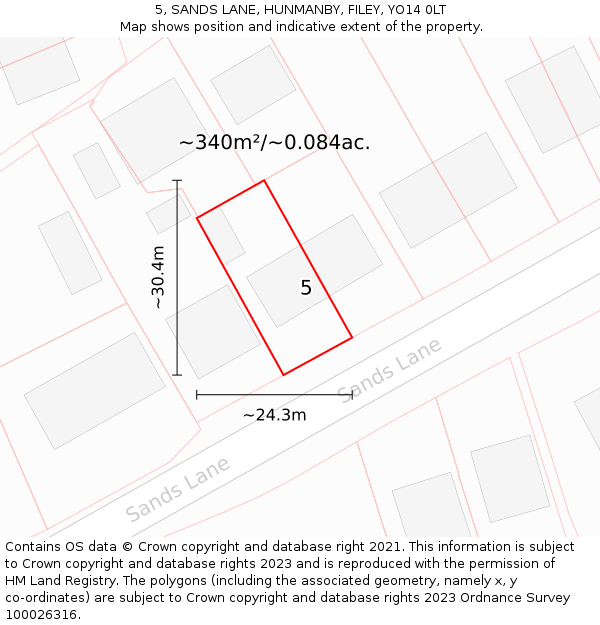 5, SANDS LANE, HUNMANBY, FILEY, YO14 0LT: Plot and title map