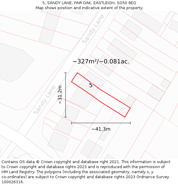 5, SANDY LANE, FAIR OAK, EASTLEIGH, SO50 8EG: Plot and title map