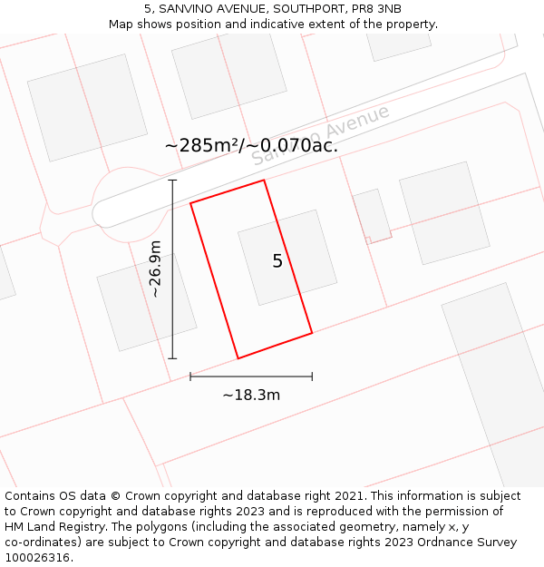 5, SANVINO AVENUE, SOUTHPORT, PR8 3NB: Plot and title map