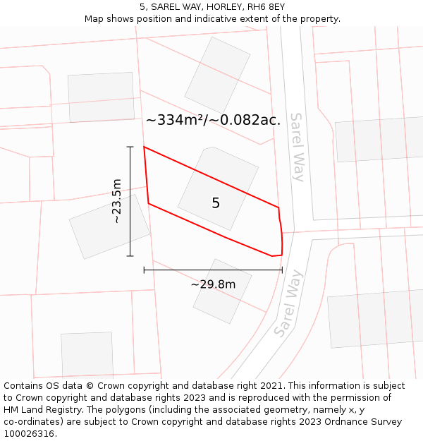 5, SAREL WAY, HORLEY, RH6 8EY: Plot and title map