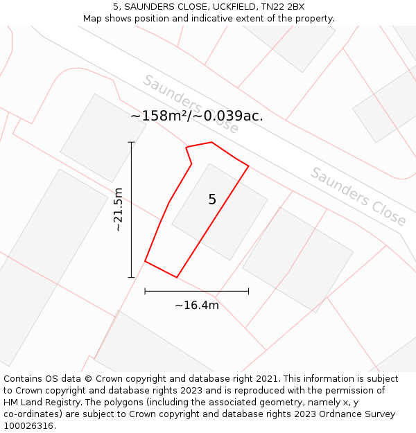 5, SAUNDERS CLOSE, UCKFIELD, TN22 2BX: Plot and title map