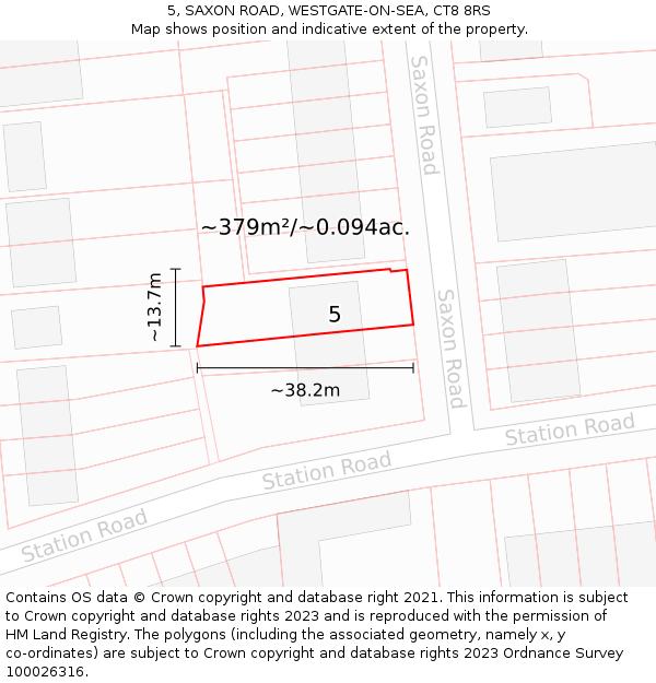 5, SAXON ROAD, WESTGATE-ON-SEA, CT8 8RS: Plot and title map