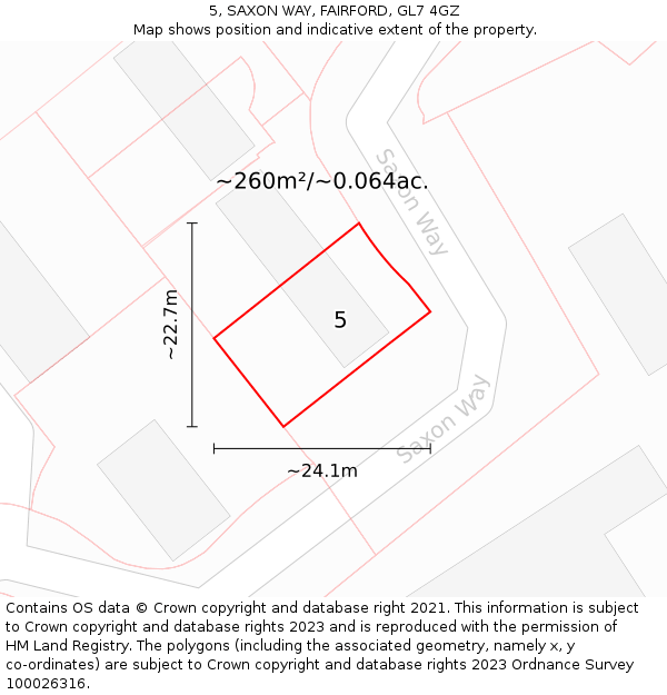 5, SAXON WAY, FAIRFORD, GL7 4GZ: Plot and title map