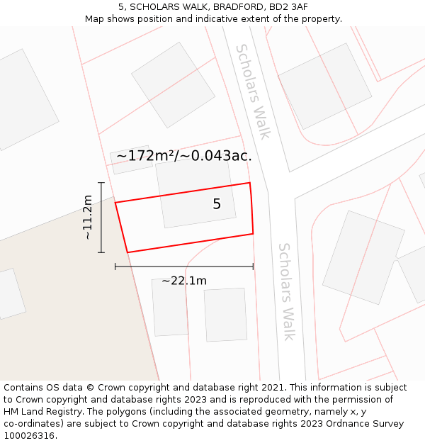 5, SCHOLARS WALK, BRADFORD, BD2 3AF: Plot and title map