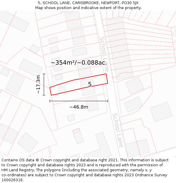 5, SCHOOL LANE, CARISBROOKE, NEWPORT, PO30 5JX: Plot and title map