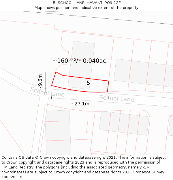5, SCHOOL LANE, HAVANT, PO9 2GE: Plot and title map