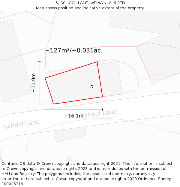 5, SCHOOL LANE, WELWYN, AL6 9ED: Plot and title map