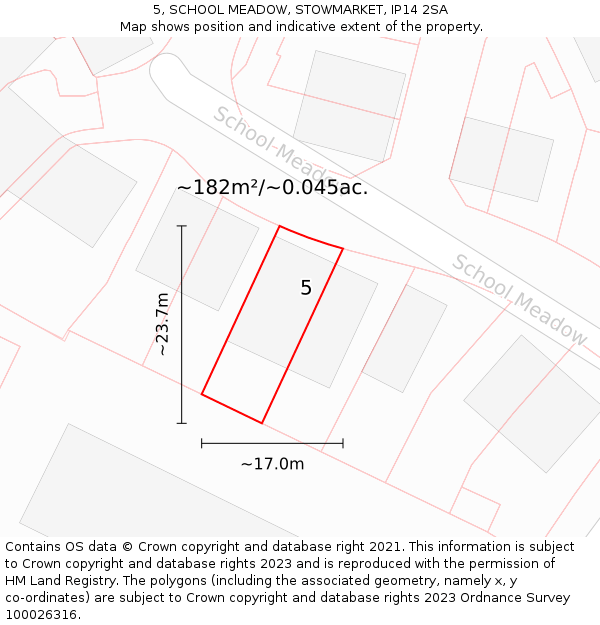 5, SCHOOL MEADOW, STOWMARKET, IP14 2SA: Plot and title map