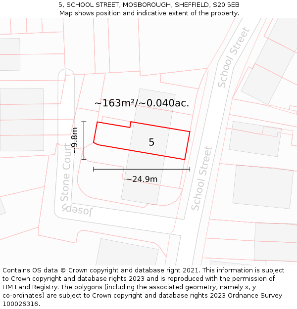 5, SCHOOL STREET, MOSBOROUGH, SHEFFIELD, S20 5EB: Plot and title map