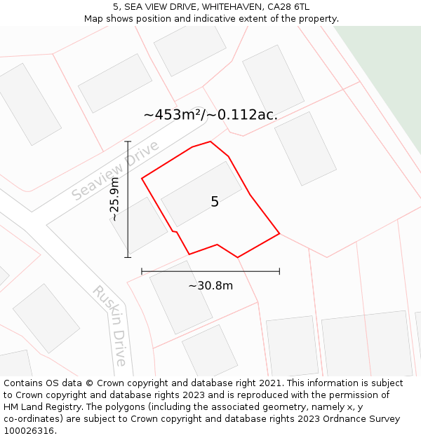5, SEA VIEW DRIVE, WHITEHAVEN, CA28 6TL: Plot and title map
