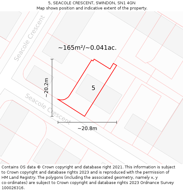 5, SEACOLE CRESCENT, SWINDON, SN1 4GN: Plot and title map