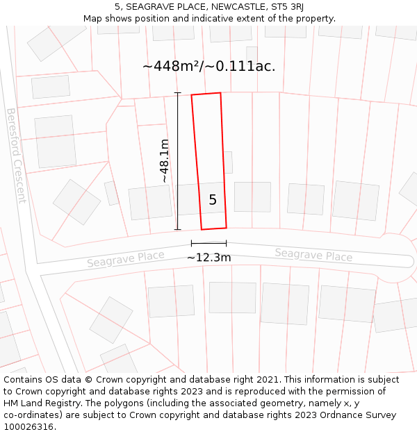 5, SEAGRAVE PLACE, NEWCASTLE, ST5 3RJ: Plot and title map