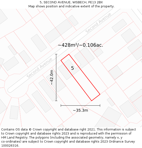 5, SECOND AVENUE, WISBECH, PE13 2BX: Plot and title map