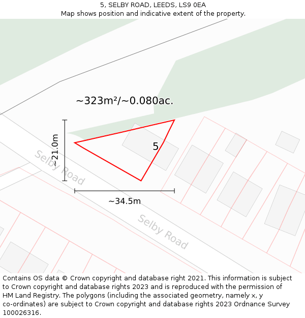 5, SELBY ROAD, LEEDS, LS9 0EA: Plot and title map