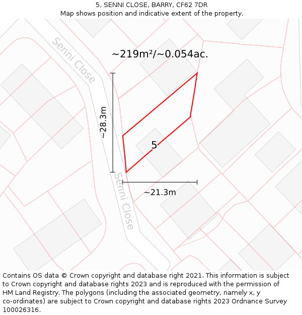 5, SENNI CLOSE, BARRY, CF62 7DR: Plot and title map