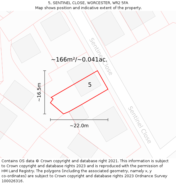 5, SENTINEL CLOSE, WORCESTER, WR2 5FA: Plot and title map