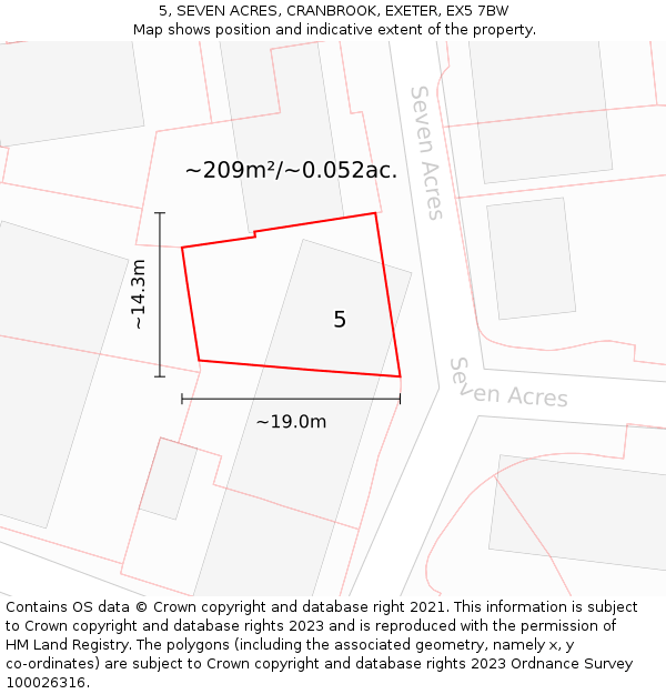 5, SEVEN ACRES, CRANBROOK, EXETER, EX5 7BW: Plot and title map