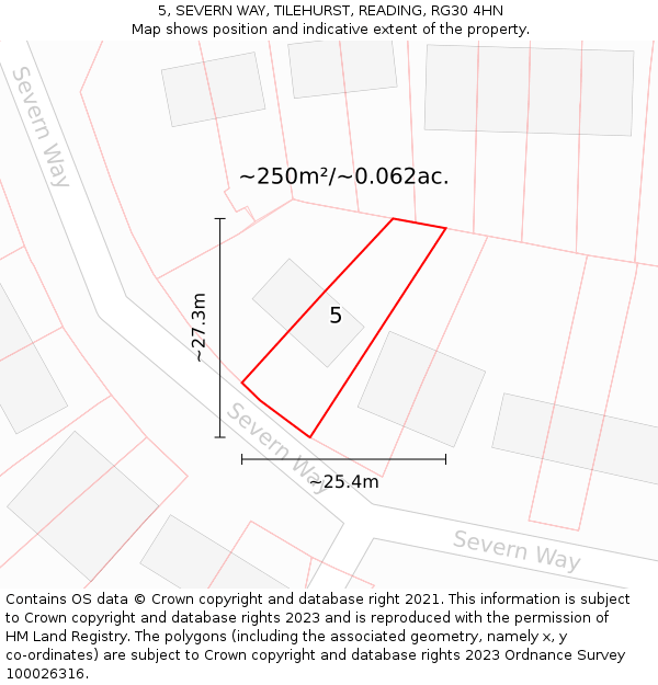 5, SEVERN WAY, TILEHURST, READING, RG30 4HN: Plot and title map