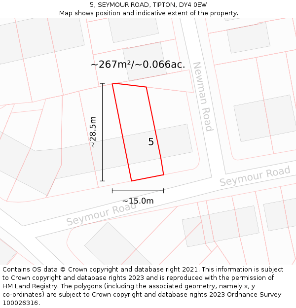 5, SEYMOUR ROAD, TIPTON, DY4 0EW: Plot and title map