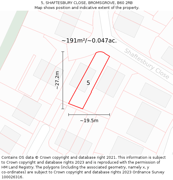 5, SHAFTESBURY CLOSE, BROMSGROVE, B60 2RB: Plot and title map