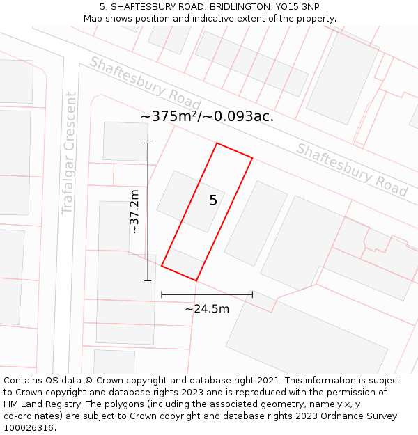 5, SHAFTESBURY ROAD, BRIDLINGTON, YO15 3NP: Plot and title map