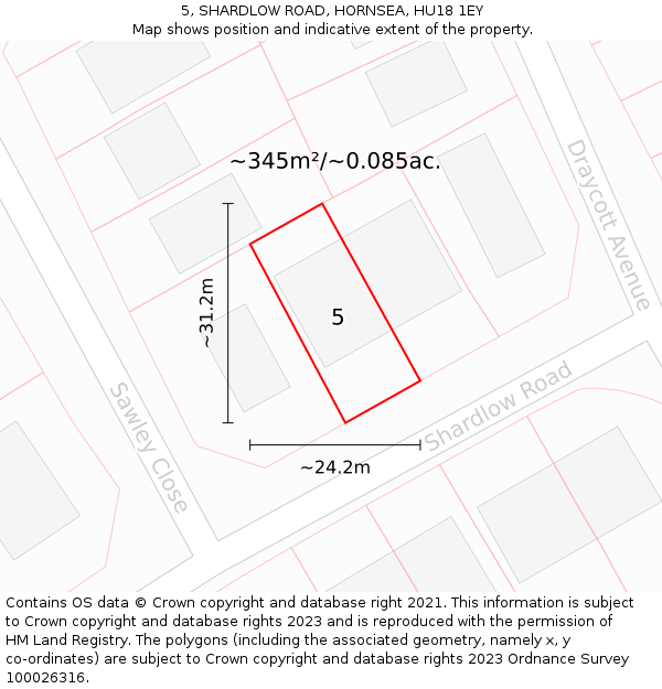 5, SHARDLOW ROAD, HORNSEA, HU18 1EY: Plot and title map