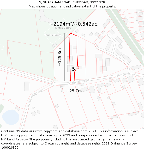 5, SHARPHAM ROAD, CHEDDAR, BS27 3DR: Plot and title map