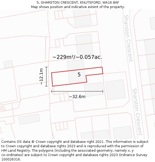 5, SHARSTON CRESCENT, KNUTSFORD, WA16 8AF: Plot and title map