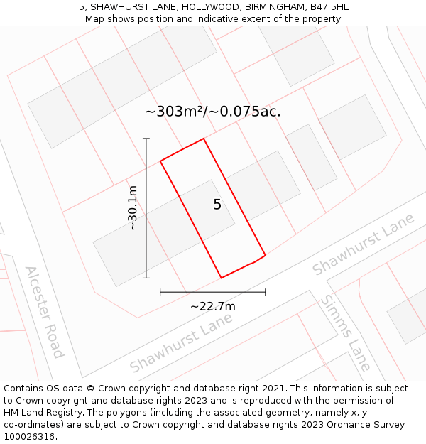 5, SHAWHURST LANE, HOLLYWOOD, BIRMINGHAM, B47 5HL: Plot and title map