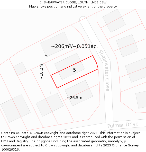 5, SHEARWATER CLOSE, LOUTH, LN11 0SW: Plot and title map