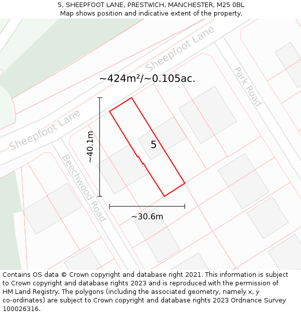 5, SHEEPFOOT LANE, PRESTWICH, MANCHESTER, M25 0BL: Plot and title map