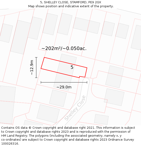 5, SHELLEY CLOSE, STAMFORD, PE9 2GX: Plot and title map