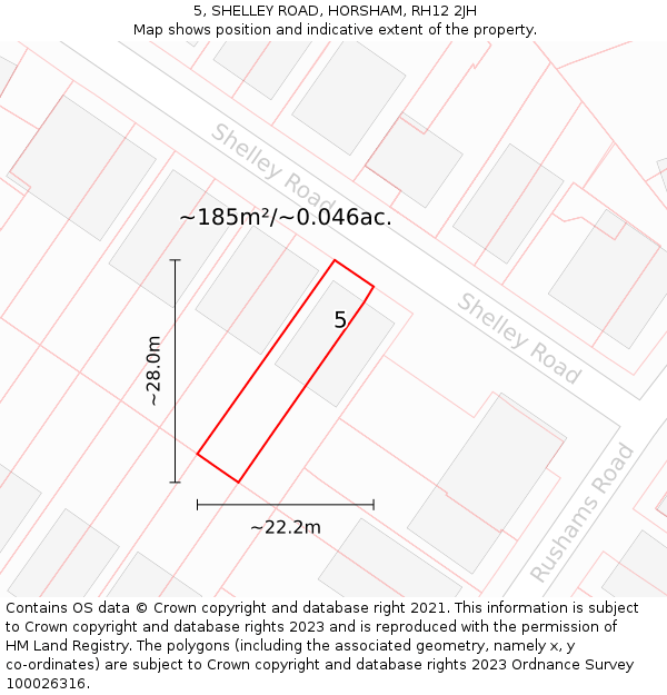 5, SHELLEY ROAD, HORSHAM, RH12 2JH: Plot and title map