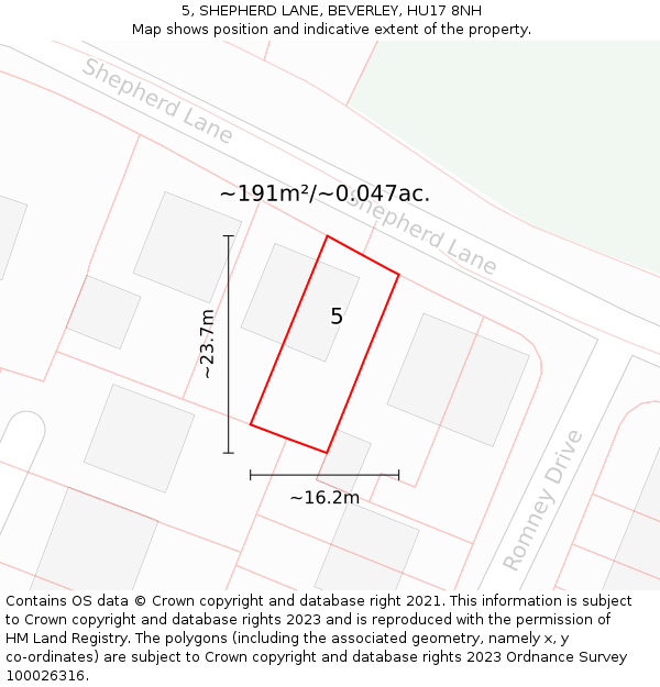 5, SHEPHERD LANE, BEVERLEY, HU17 8NH: Plot and title map