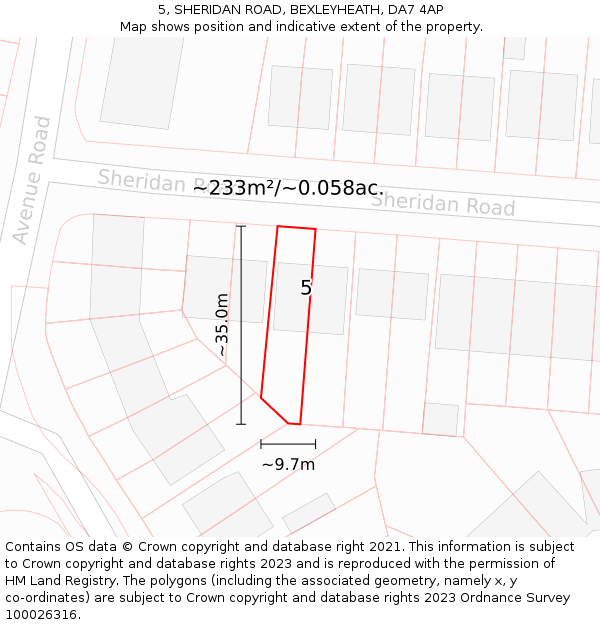 5, SHERIDAN ROAD, BEXLEYHEATH, DA7 4AP: Plot and title map