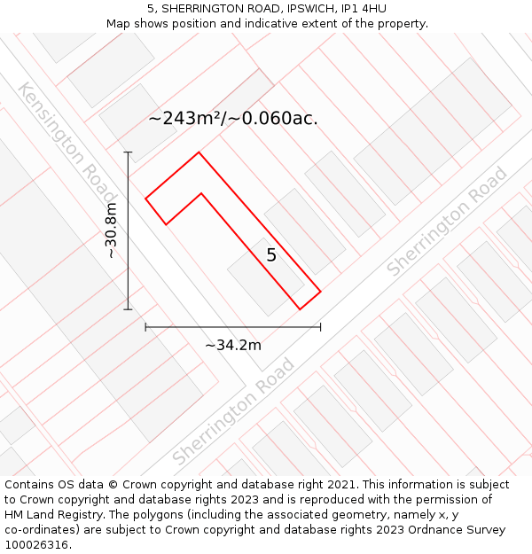 5, SHERRINGTON ROAD, IPSWICH, IP1 4HU: Plot and title map