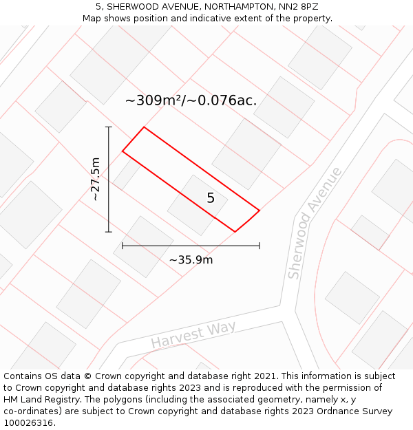 5, SHERWOOD AVENUE, NORTHAMPTON, NN2 8PZ: Plot and title map