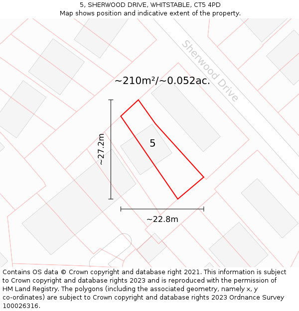 5, SHERWOOD DRIVE, WHITSTABLE, CT5 4PD: Plot and title map