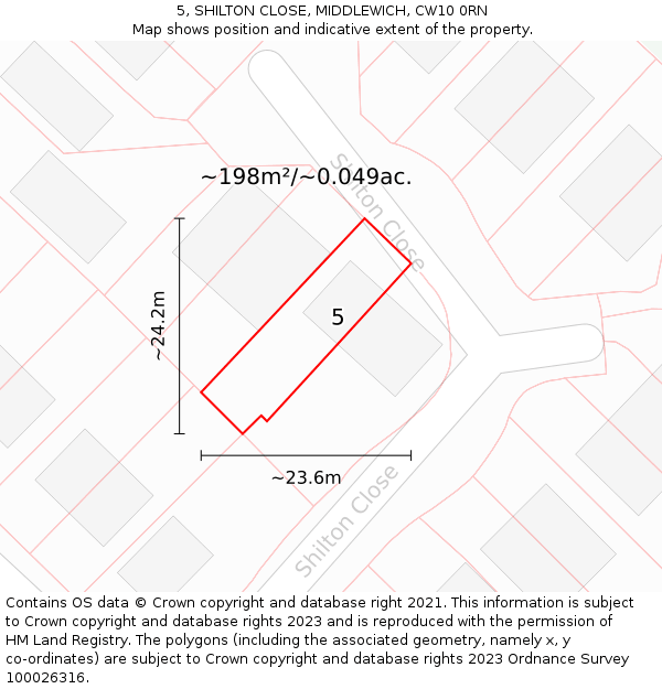 5, SHILTON CLOSE, MIDDLEWICH, CW10 0RN: Plot and title map