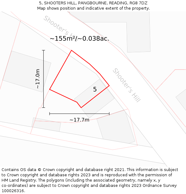 5, SHOOTERS HILL, PANGBOURNE, READING, RG8 7DZ: Plot and title map