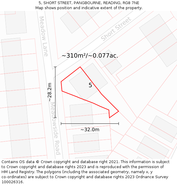 5, SHORT STREET, PANGBOURNE, READING, RG8 7NE: Plot and title map