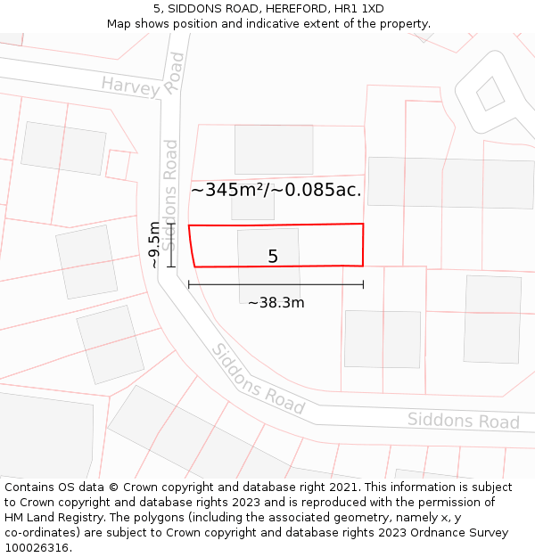 5, SIDDONS ROAD, HEREFORD, HR1 1XD: Plot and title map