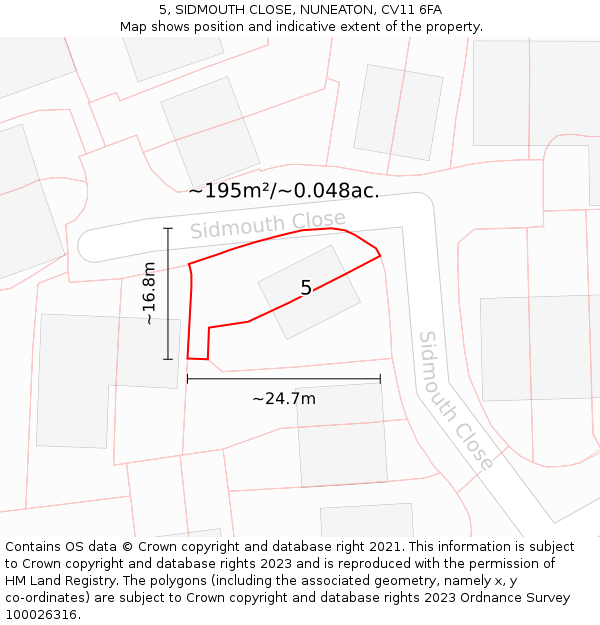 5, SIDMOUTH CLOSE, NUNEATON, CV11 6FA: Plot and title map